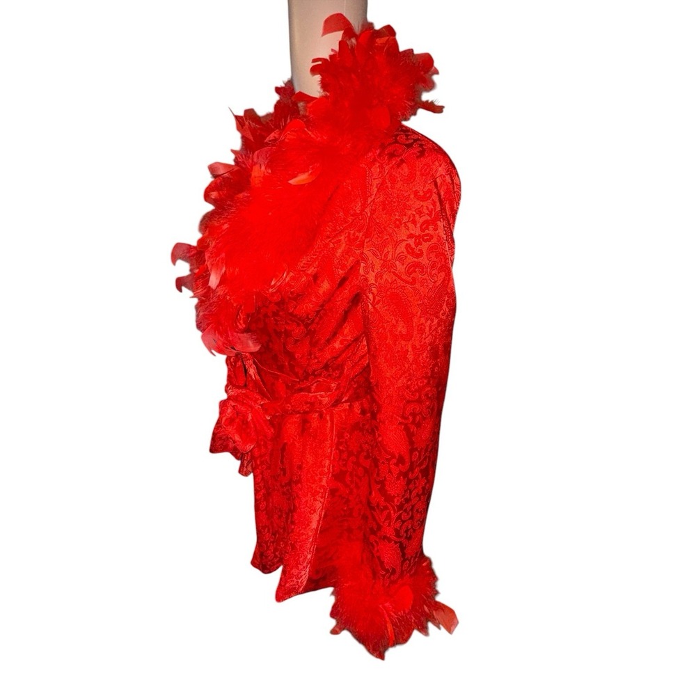 New Dolls Kill Sugar Thrillz Spicy Crushes Brocade Coat Red Feather Trim‎ Dancer - Picture 4 of 16